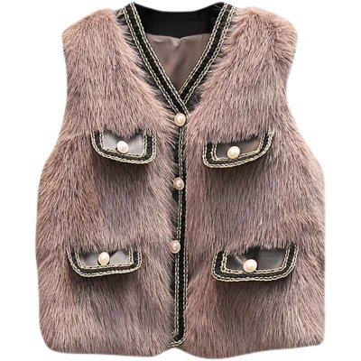 High quality fox fur vest 2021 winter new style V neck single breasted thin waistcoat jacket Korean fashion women's clothing