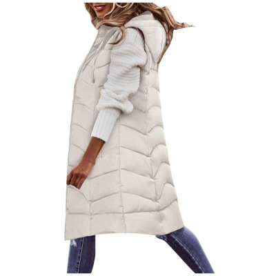 Women's Winter Long Coat Quilted Vest Hooded Pockets Sleeveless Zipper Warm Vest Parkas Quilted Down Coat Jacket Outdoor #40
