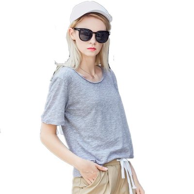 New Summer Cotton Linen Top Womens Solid White Black Gray Blue t shirt Ladies Short sleeved Loose Casual Tee Shirts 5XL 6XL