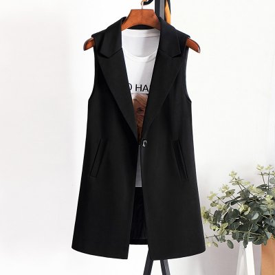 Elegant Suit Vest Women Spring Summer Sleeveless Long Vest Jacket Colete Plus Size 3XL Blazer Vest Coat Waistcoat Outerwear R858