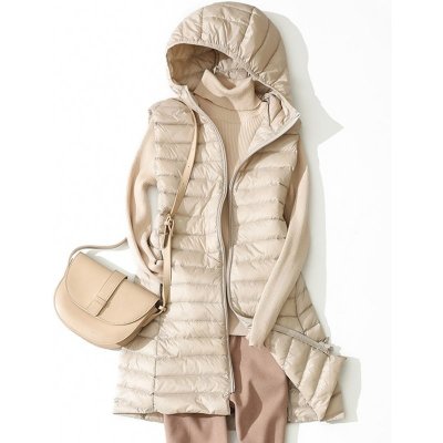 Women Sleeveless Long Waistcoat Autumn Winter Ultra Light Down Vest With Hooded Female Portable Duck Down Coat