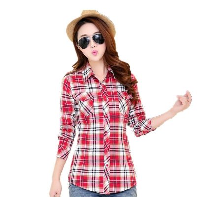 Women Long Sleeves Cotton Paid Shirts For Girls School Blouse College Style Casual checked  Outerwear Blouse Tops Blusas